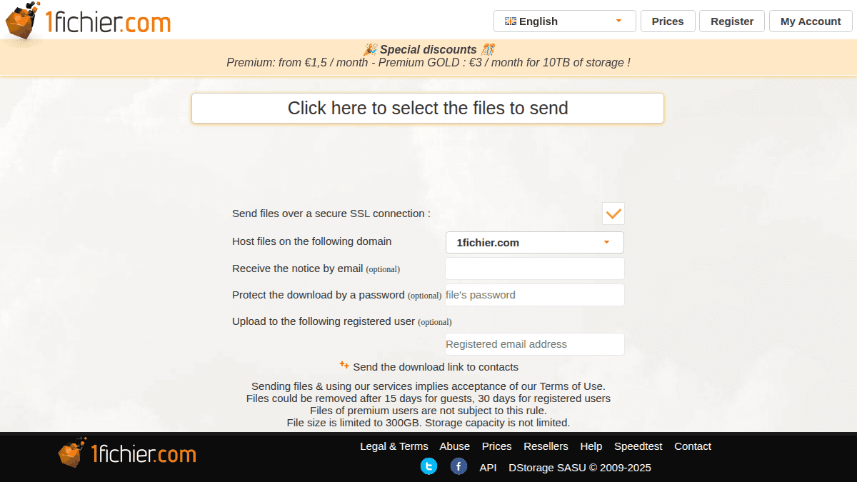 1Fichier.com website screenshot